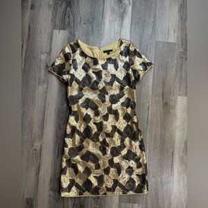 Rachel Zoe Women's Mini Short Dress Cocktail Party Sequin Black Gold Size Small